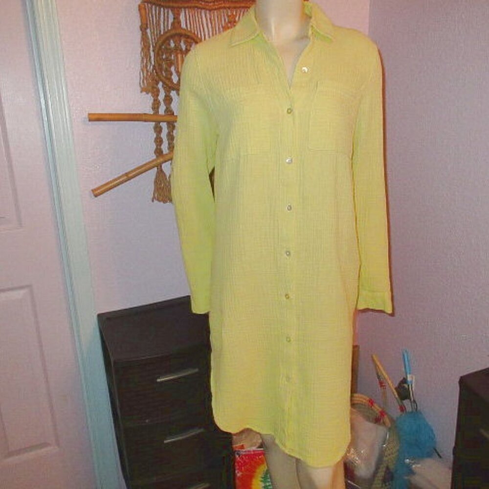 Magaschoni Organic Cotton Gauze Shirt Dress S Muslin Button Up Coastal Resort - Picture 1 of 12